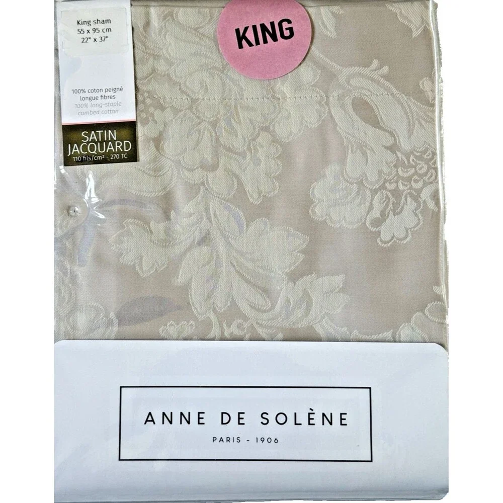 Anne De Solene Paris King Sham Calliope Grege 20x36” Gray Jacquard Floral Luxury